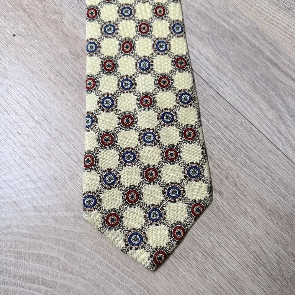Tommy‎ Hilfiger Geometric Medallion Print Tie Yellow Blue Red Designer Vintage